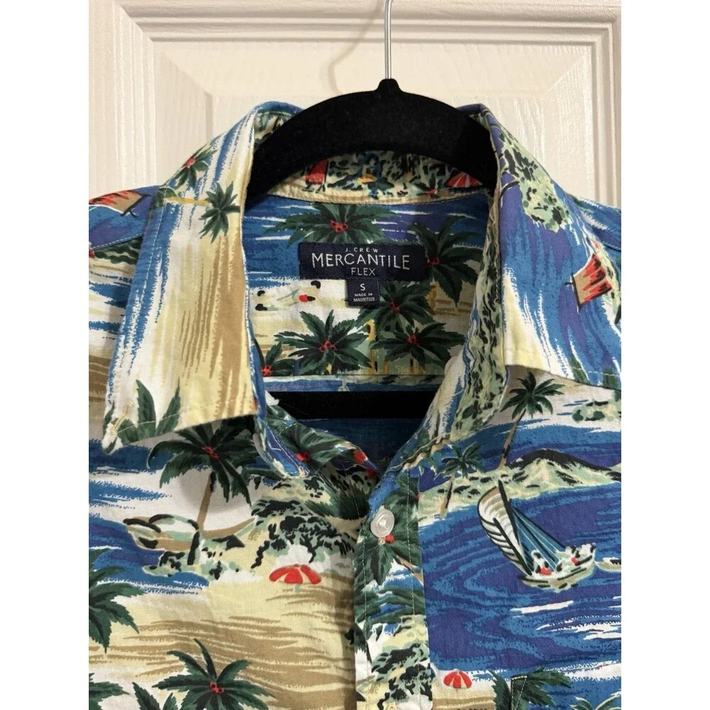 J. Crew Men’s Mercantile Button Up Shirt Sailing Lagoon Print Blue Size S